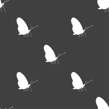 Butterfly icon sign. Seamless pattern on a gray background. Vector Stock Illustration