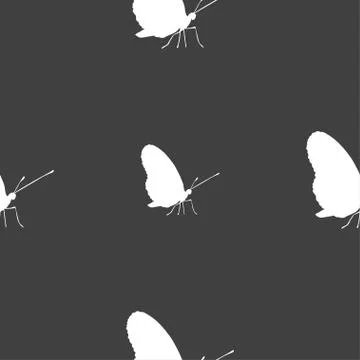 Butterfly icon sign. Seamless pattern on a gray background. Vector Stock Illustration