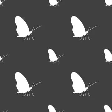 Butterfly icon sign. Seamless pattern on a gray background. Vector Stock Illustration