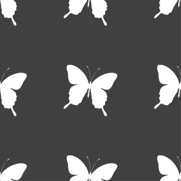 Butterfly icon sign. Seamless pattern on a gray background. Vector Stock Illustration