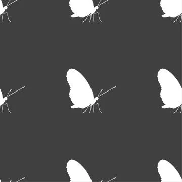 Butterfly icon sign. Seamless pattern on a gray background. Vector Stock Illustration