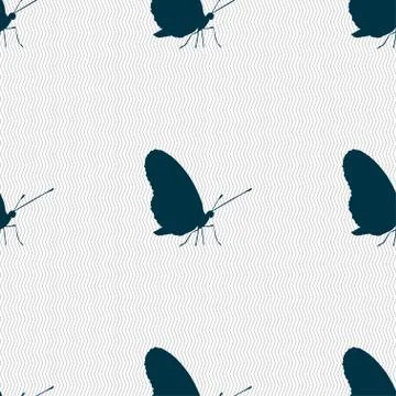 Butterfly icon sign. Seamless pattern with geometric texture. Illustrazione stock