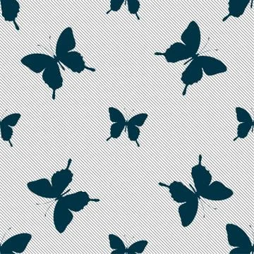 Butterfly icon sign. Seamless pattern with geometric texture. Stockillustratie