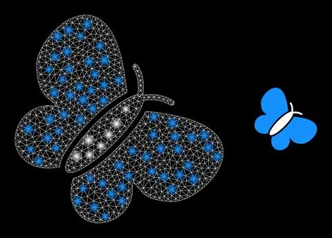 Butterfly Icon - Wireframe Mesh with Constellation Nodes Stock Illustration