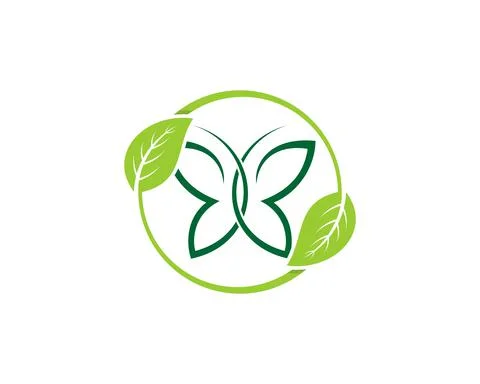 Butterfly inside the circle leaf logo Stock Illustration