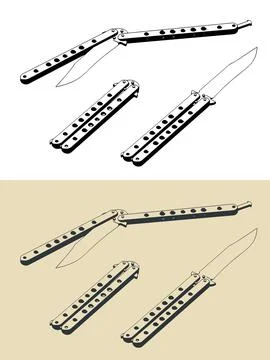 Butterfly knife illustrations Stock-Illustration
