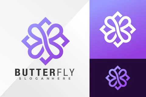 Butterfly Line Ornament Logo Design Vector illustration template Illustrazione stock