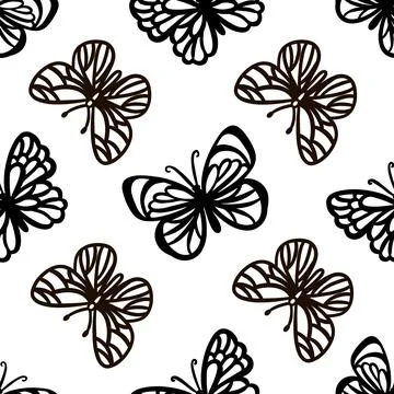 BUTTERFLY LINE PATTERN Monochrome Insect Seamless Vector Stock Illustration