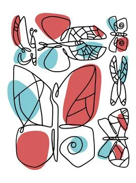 Butterfly linear set icon. Continuous one line art hand drawing style. Isolat Stock Illustration