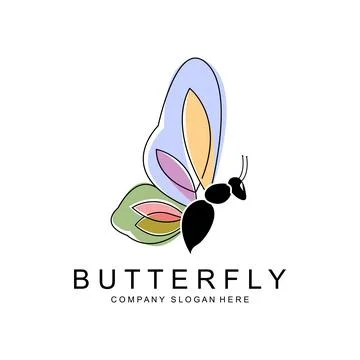 Butterfly Logo Design, Beautiful Flying Animal, Company Brand Icon Illustra.. Stock Illustration