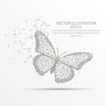 Butterfly low poly wire frame on white background. Stock Illustration