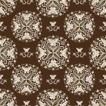 Butterfly Mandala Pattern on a Brown Background Stock Illustration