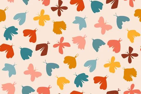 Butterfly moth silhouette seamless pattern retro insects repeat ornament fantasy Stock Illustration