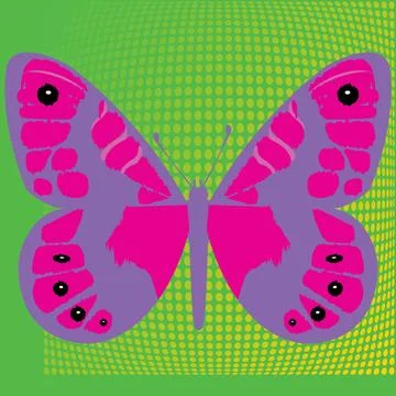 Butterfly multicolored on a background of halftone dots Stock Illustration