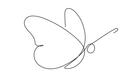 Butterfly one continuous line drawing element isolated on white background f Stock Footage 143238946