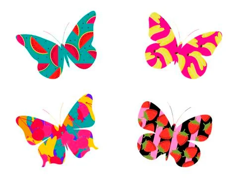 Butterfly with a pattern of berries and fruit isolated on a white backgroun.. Stock-Illustration