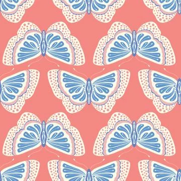Butterfly pattern design. Cute vector seamless repeat insect background. Illustrazione stock