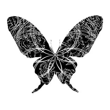 Butterfly pattern with flowers and elements of sacred geometry. イラスト素材