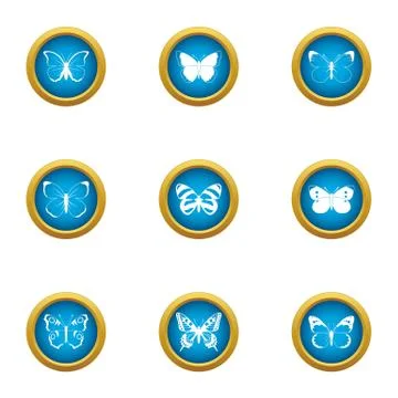 Butterfly pattern icons set, flat style Ilustração Stock