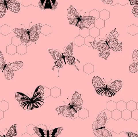Butterfly pattern. Pink background. Vector illustration. ornament seamless Stock Illustration