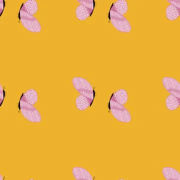 Butterfly pattern seamless in freehand style. Cute insect which fly in a mead Stock Illustration