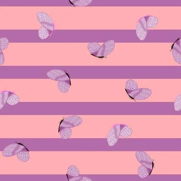 Butterfly pattern seamless in freehand style. Cute insect which fly in a mead Stock Illustration