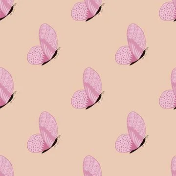 Butterfly pattern seamless in freehand style. Cute insect which fly in a mead Stock Illustration