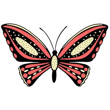 The butterfly is red. A beautiful moth with spots. Flying insect with colored Stock Illustration