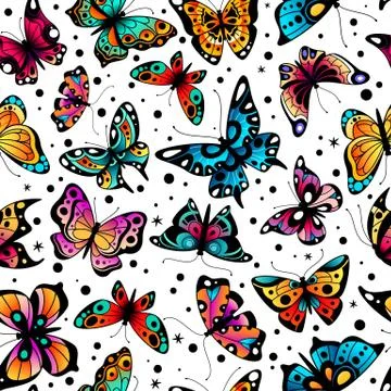 Butterfly seamless pattern. Cute colorful butterflies, beautiful insects retro Illustrazione stock