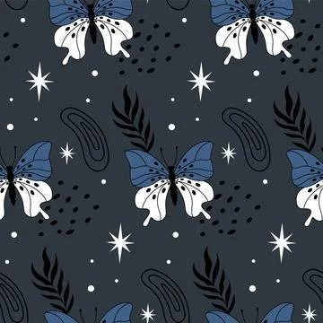 Butterfly seamless pattern. Decorative nature tropical insect, colorful moths Stock Illustration