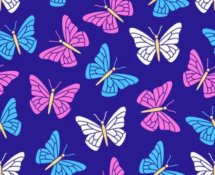 Butterfly seamless pattern. Flying insects background, cute butterflies Stock Illustration
