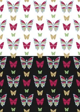 Butterfly seamless pattern. Hand drawn colorful silhouttes illustration 스톡 일러스트