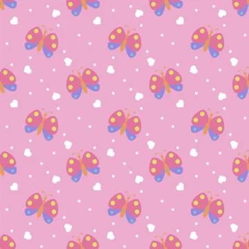 Butterfly Seamless pattern with  hearts and star on white background.  Baby c Stock Illustration