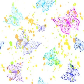 Butterfly seamless pattern. Ornamental hand drawn sketched colorful  vector i Illustrazione stock