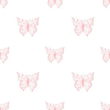 Butterfly seamless pattern. Ornamental hand drawn sketched colorful  vector i Stock Illustration
