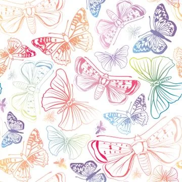Butterfly seamless pattern. Summer holiday wildlife floral background. Stock Illustration