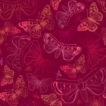 Butterfly seamless pattern. Summer holiday wildlife floral background. Illustrazione stock