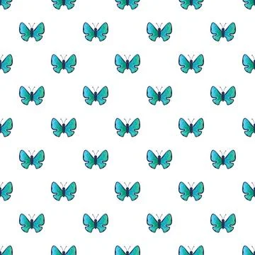 Butterfly seamless pattern with teal and blue geometry Stock Illustration