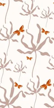 Butterfly seamless pattern vector floral design primitive scandinavian Stock Illustration