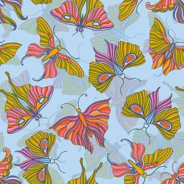Butterfly seamless pattern vintage style. Art deco, nouveau 1920-1930 design. Stock-Illustration