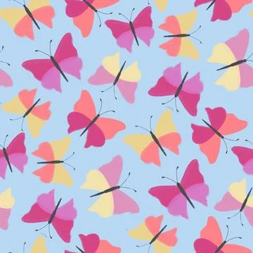 Butterfly seamless repeat pattern design background. Random colorful butterfl Illustrazione stock