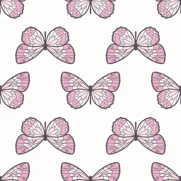 Butterfly seamless repeat pattern vector background, pink Stock Illustration