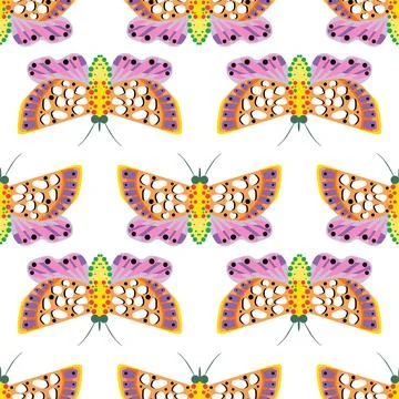 Butterfly seamless trendly pattern on white background. Vector illustration Stock Illustration
