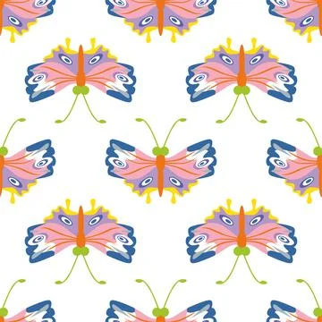 Butterfly seamless trendly pattern on white background. Vector illustration Иллюстрация