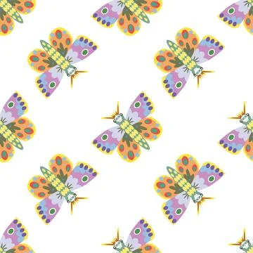 Butterfly seamless trendly pattern on white background. Vector illustration Stock Illustration