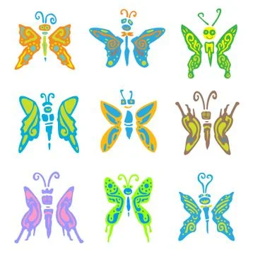 Butterfly set doodle Stock Illustration