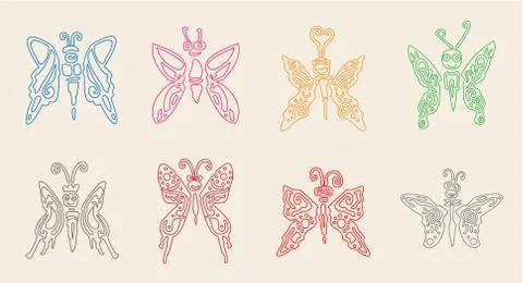 Butterfly set doodle Stock Illustration