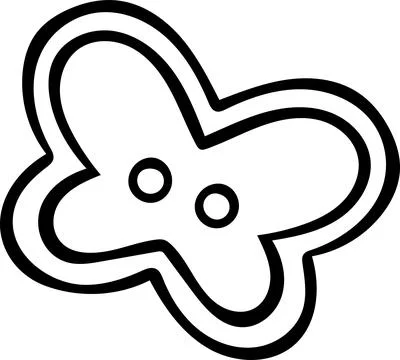 A butterfly-shaped button with stitching holes painted as a simple black an.. Stock Illustration