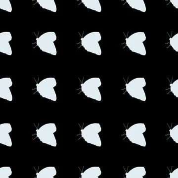Butterfly Silhouette Seamless Repeat Pattern. Black and White Background with Stock Illustration