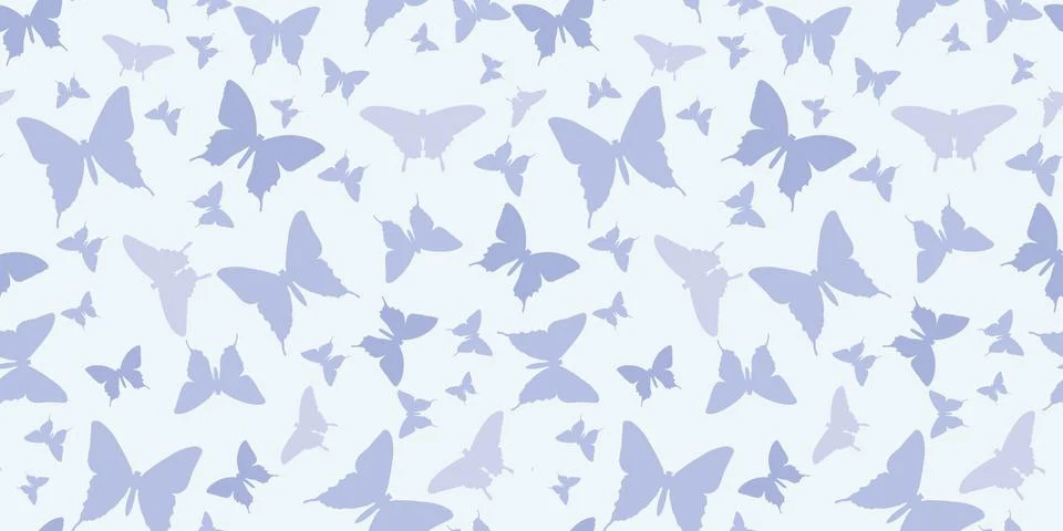 Butterfly silhouette seamless vector pattern background, blue Stock Illustration